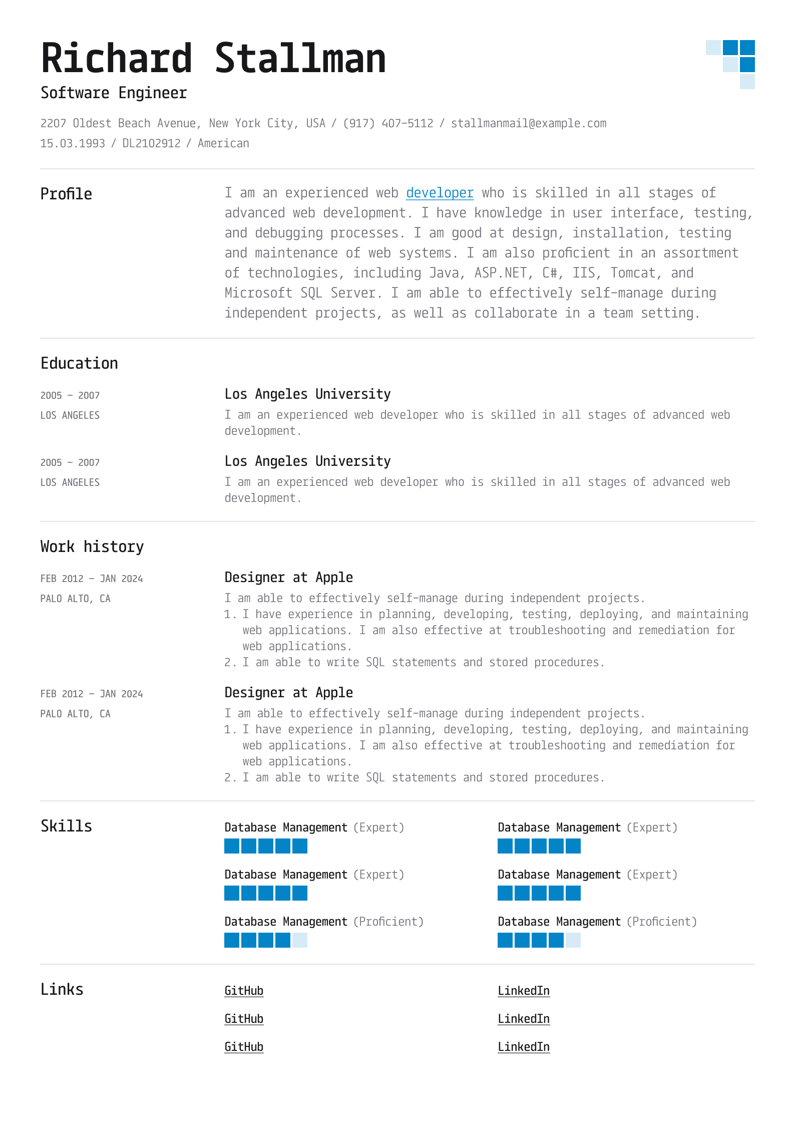 Resume template example