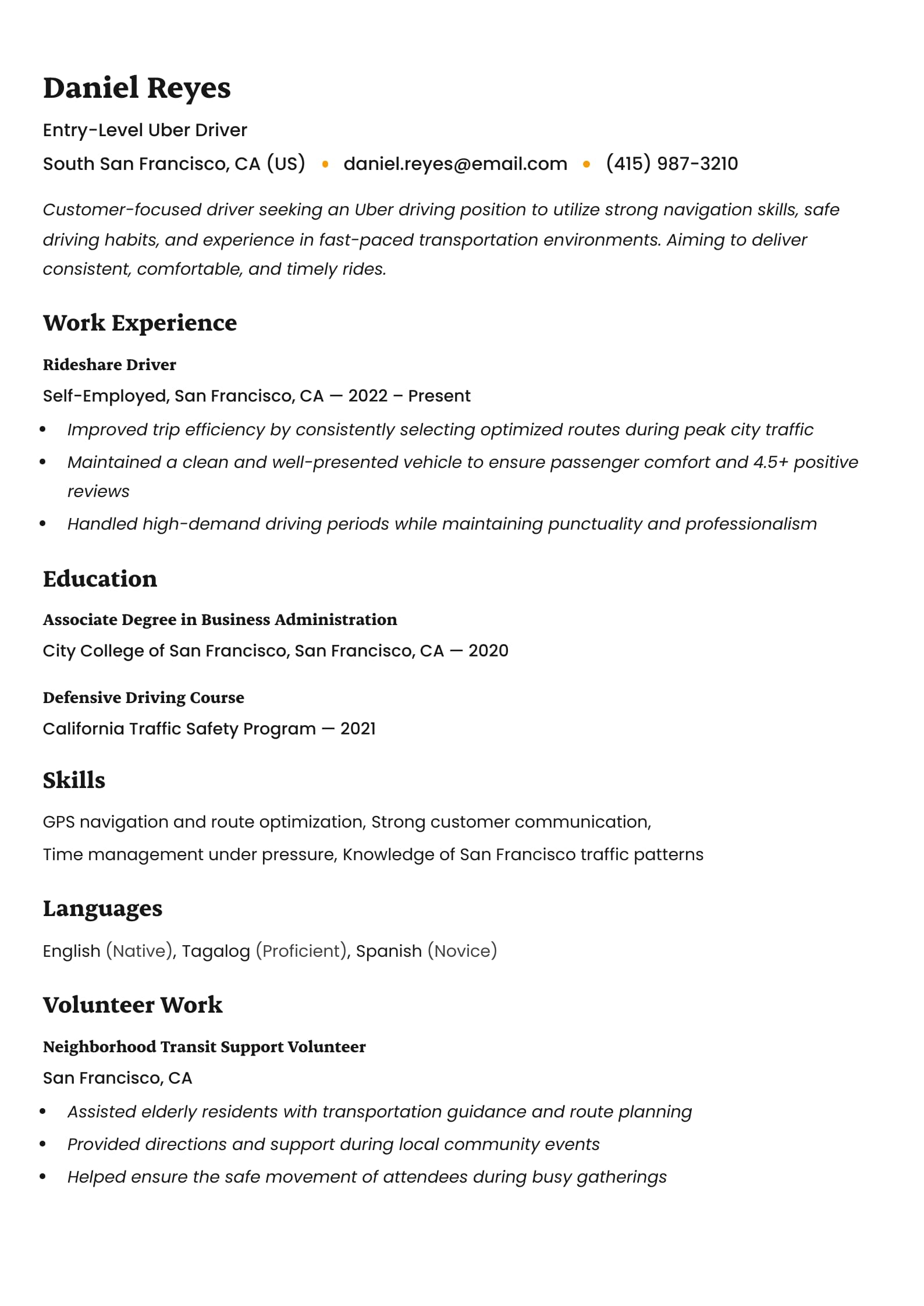 Entry-Level Uber Driver
